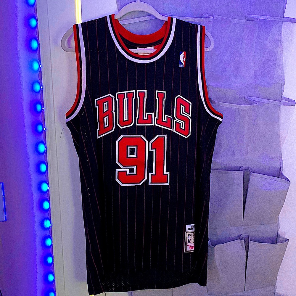 Dennis Rodman Vintage Authentic Black Pinstripe Jersey